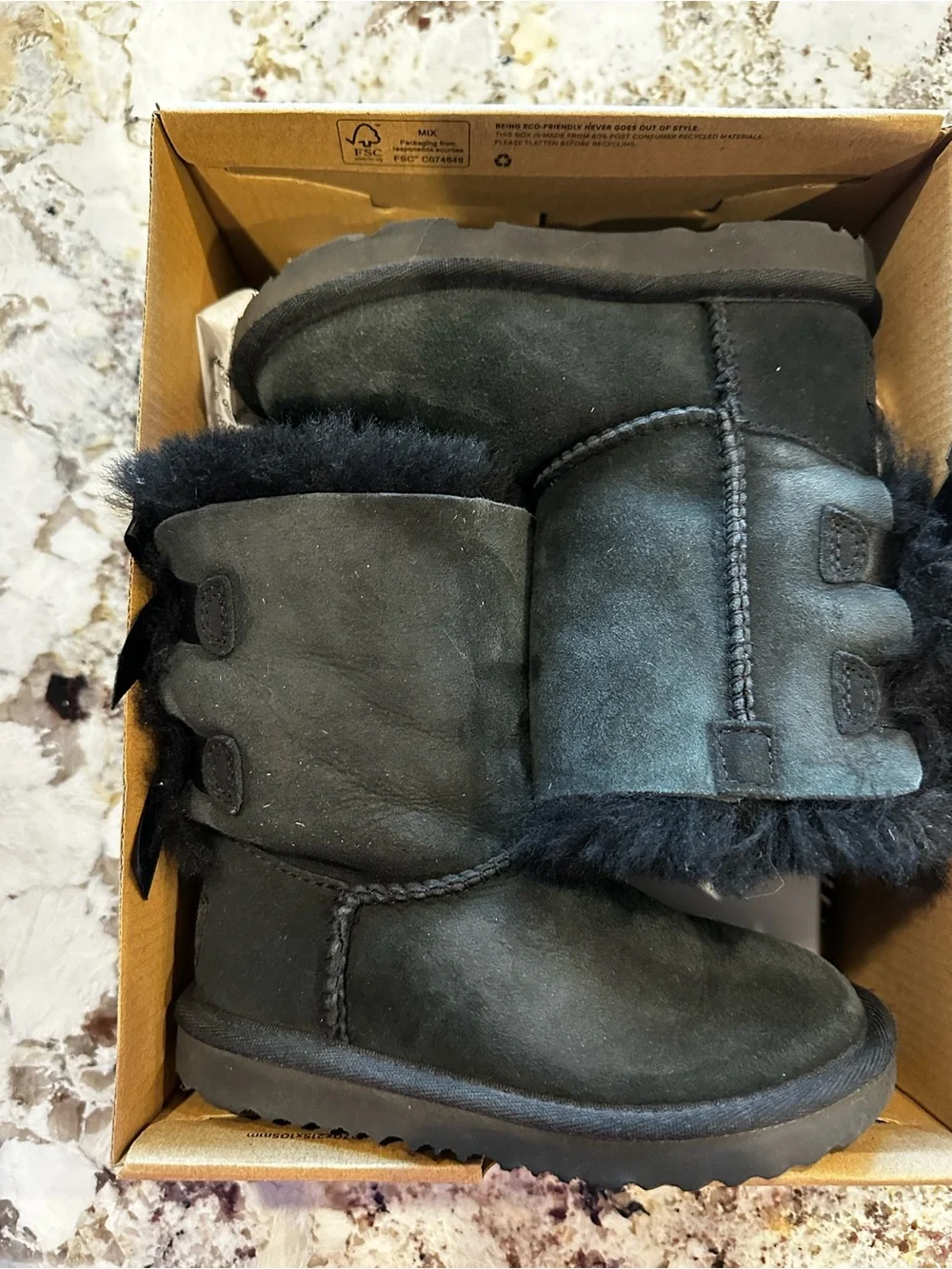 UGG Kids Bailey Bow II Fur-Trim Boots in Black